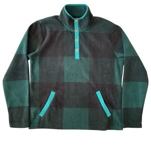 Bonobos Sweater Pullover 1/4 Snap Mens S Green Black Plaid Fleece Oversized